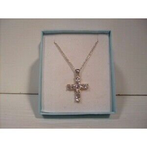 Beautiful Austrian Crystal Cross 10 Stone Crystal Silver Necklace with Chain